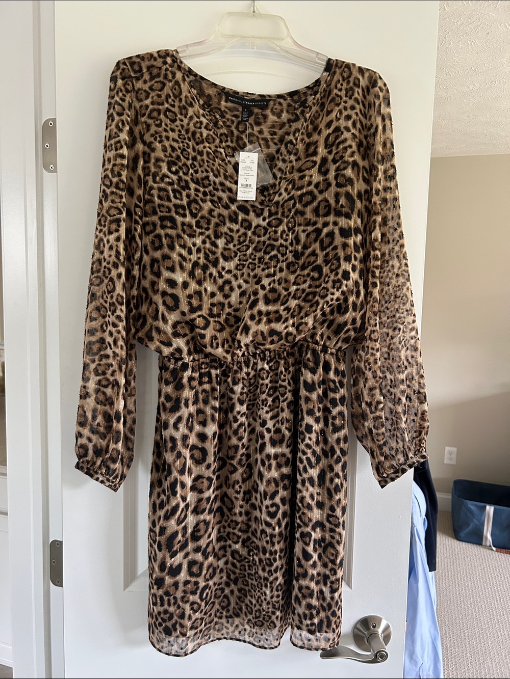 White House Black Market Leopard Print Long Sleeve Dress - Brown/Tan